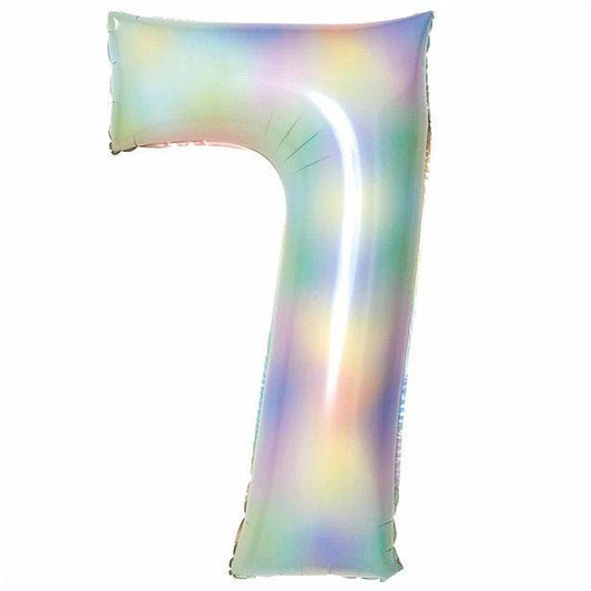 Number 7 Pastel Rainbow Foil Balloon - 34"