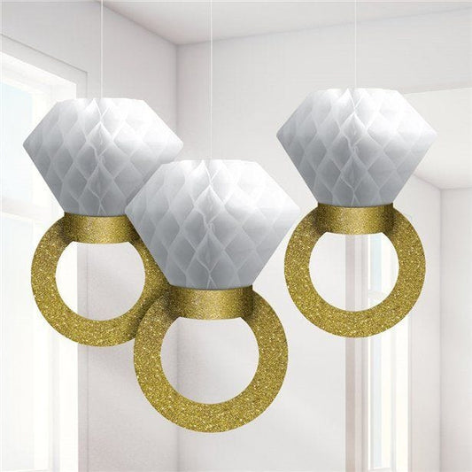 Engagement Ring Honeycomb Hanging Decorations - 30cm (3pk)