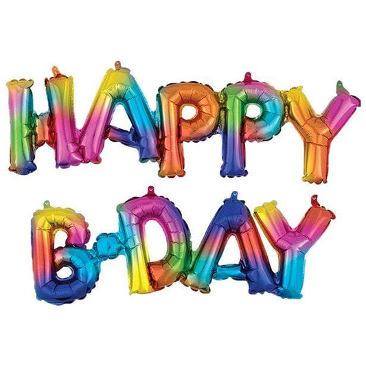 Happy Birthday Rainbow Splash Phrase Foil Balloons