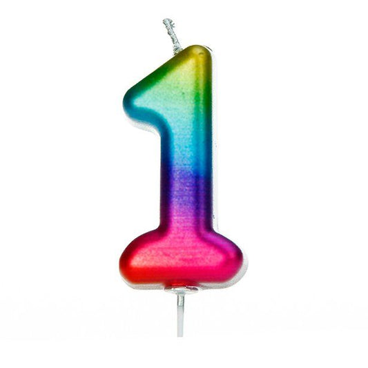 Rainbow Metallic Number 1 Candle - 7cm