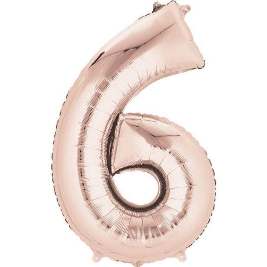 Rose Gold Number 6 Air Filled Balloon - 16" Foil