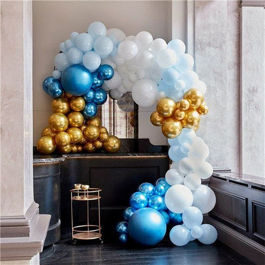 Blue & Gold Chrome Large Balloon Arch DIY Kit - 200 Balloons