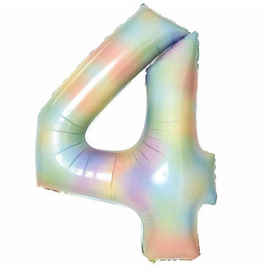Number 4 Pastel Rainbow Foil Balloon - 34"