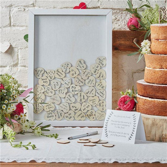 Boho Wedding Wooden Frame Guest Book With 70 Hearts