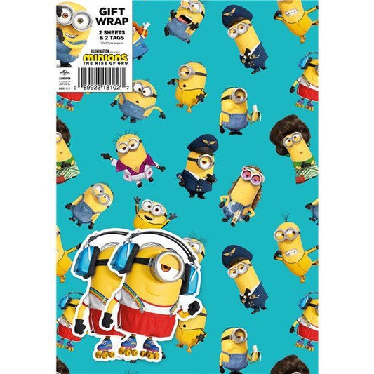 Despicable Me Minions Gift Wrap - 2 Sheets (70cm x 50cm) with Tags