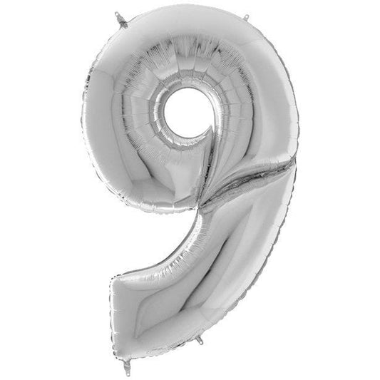Number 9 Silver Foil Balloon - 64"