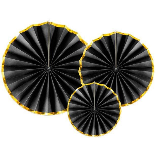 Black & Gold Paper Fans (3pk)