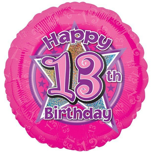 13th Birthday Pink Stars Balloon - 18" Foil