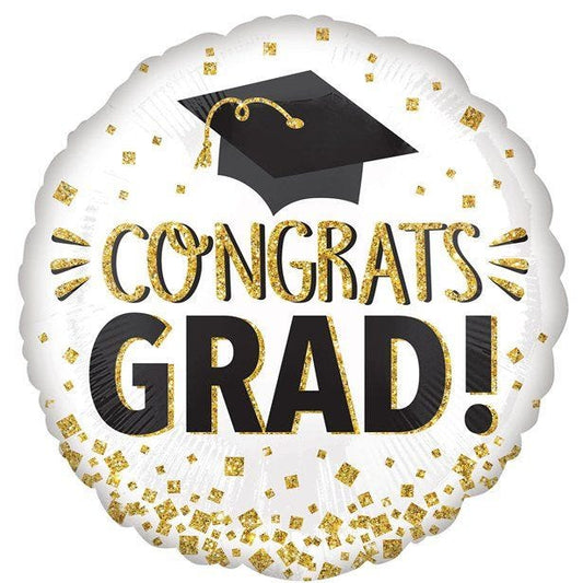 Congratulations Grad Gold Glitter Foil Balloon - 18"