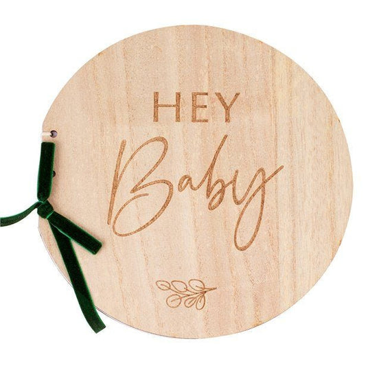 Botanical Baby Wooden Hey Baby Guest Book - 22cm
