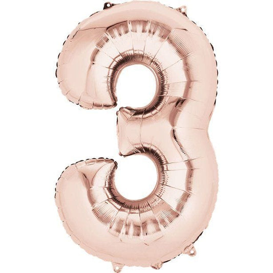 Rose Gold Number 3 Air Filled Balloon - 16" Foil