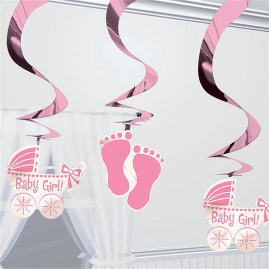 Baby Girl Hanging Swirl Decoration (5pk)