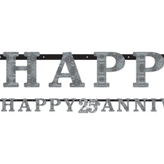 25th Silver Sparkling Wedding Anniversary Letter Banner