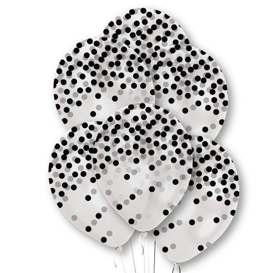 Black Confetti Printed Latex Balloons - 11" (6pk)