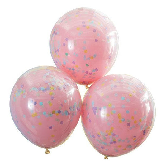 Double Layered Pastel Confetti Latex Balloons - 18" (3pk)