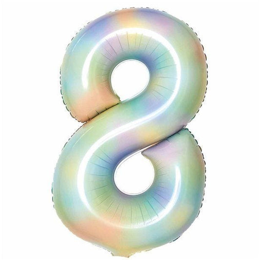 Number 8 Pastel Rainbow Foil Balloon - 34"