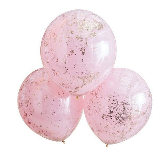 Double Layered Pink & Rose Gold Confetti Latex Balloons - 18" (3pk)