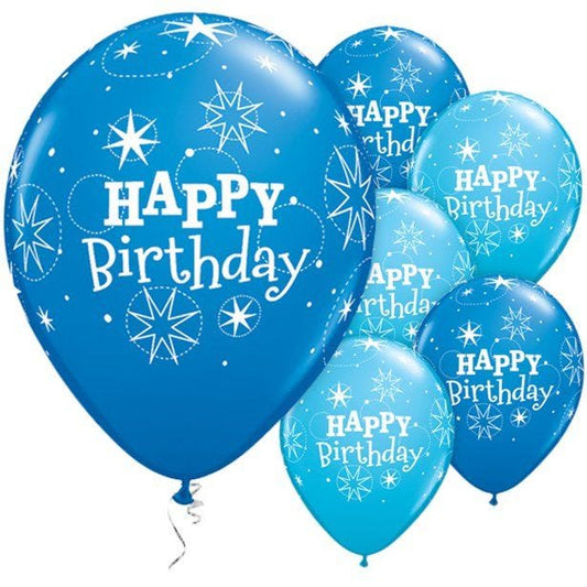 Happy Birthday Blue Sparkle Balloons - 11" Latex (25pk)