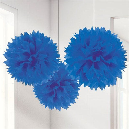Royal Blue Pom Pom Decorations - 40cm (3pk)