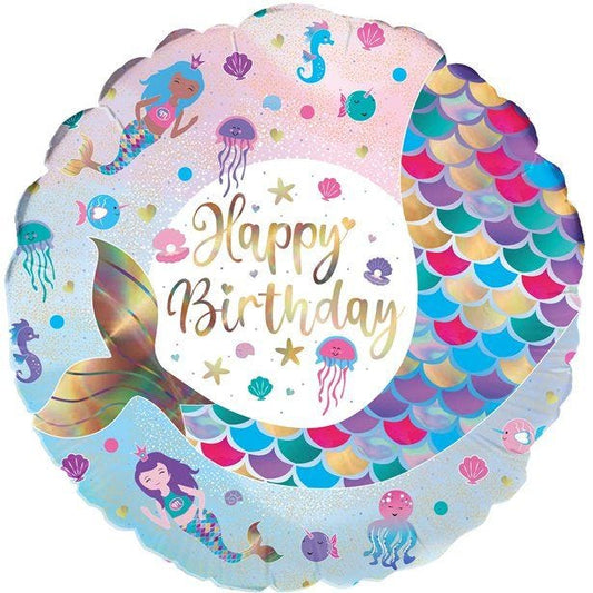 Iridescent Mermaid Happy Birthday Foil Balloon - 18"