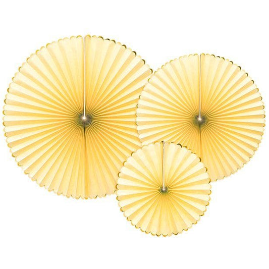 Pastel Yellow & Gold Paper Fans (3pk)
