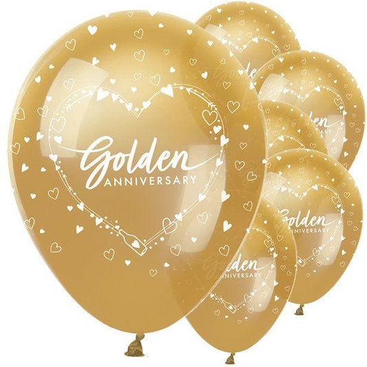50th Golden Wedding Anniversary Latex Balloons - 12" (6pk)