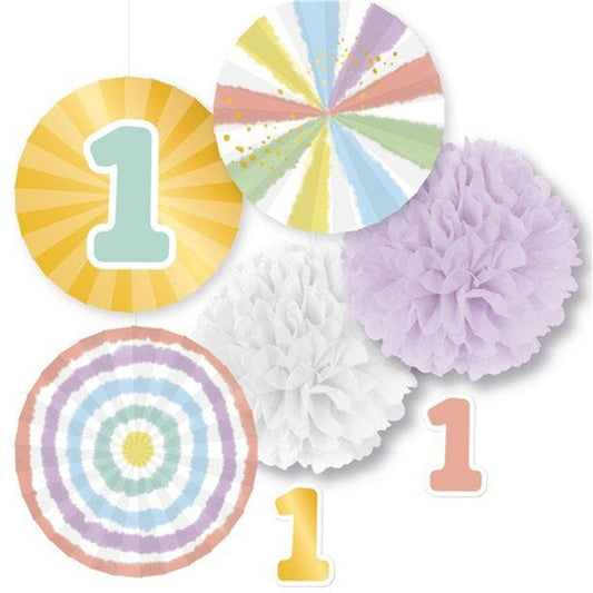 Pastel Rainbow 1st Birthday Decoration Kit (5pk)