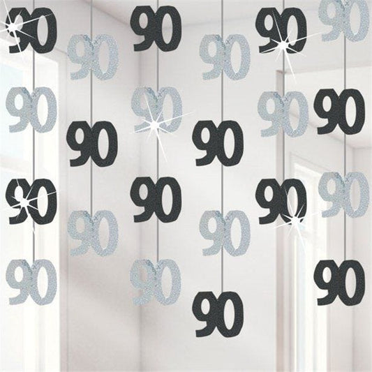 90th Birthday Black Hanging Decorations - 5ft Party Decorations (6pk)