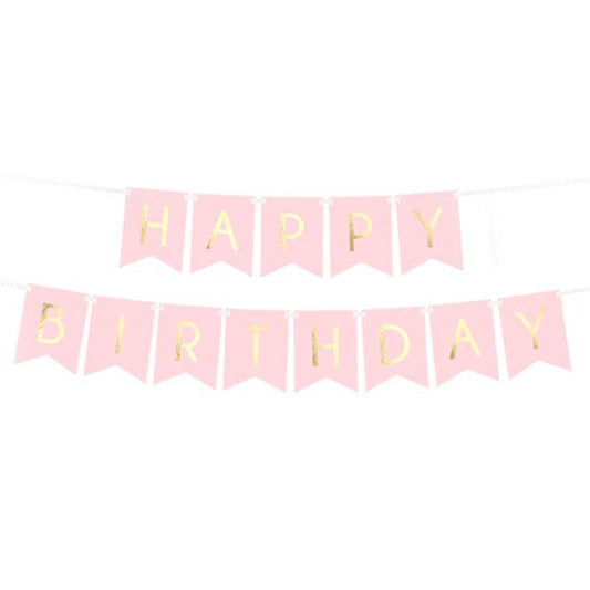 Pastel Pink & Gold Happy Birthday Banner - 1.7m