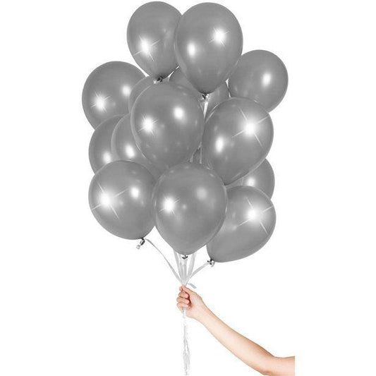 Silver Balloons with Ribbon - 9" Latex (30pk)
