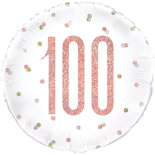 Rose Gold Glitz Number 100th Birthday Balloon - 18" Foil