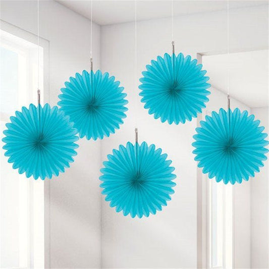 Turquoise Paper Fan Decorations - 15cm (5pk)