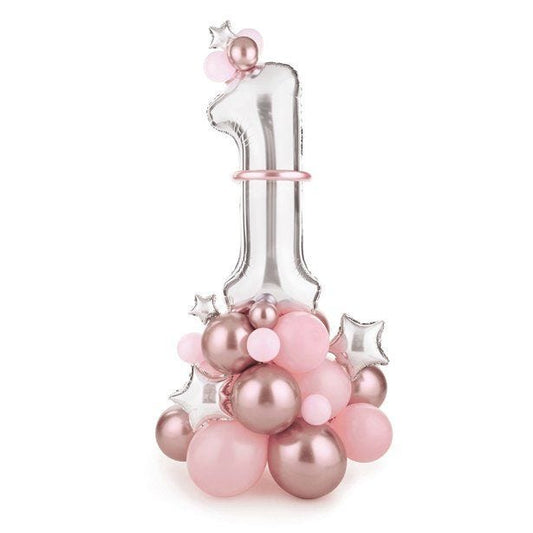 Number 1 Pink & Silver Foil Balloon Bouquet - 1.4m