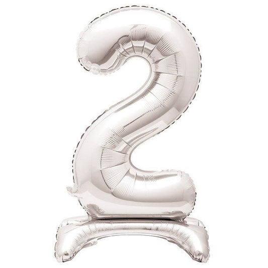 Number 2 Silver Shaped Standing Balloon - 30" Foil