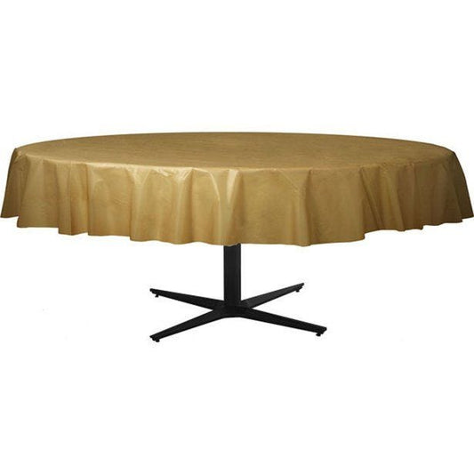 Gold Round Plastic Table Cover - 2.1m