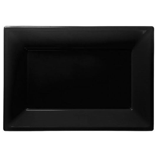 Black Plastic Serving Platters - 23cm x 32cm (3pk)