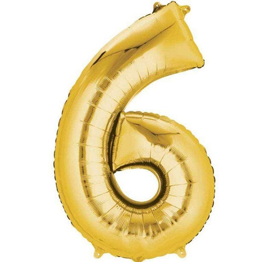 Gold Number 6 Balloon - 16" Foil