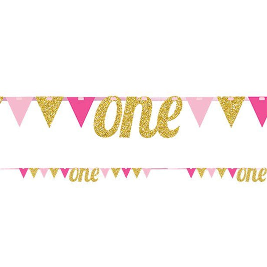 Age One Pink & Gold Glitter Bunting - 2.7m