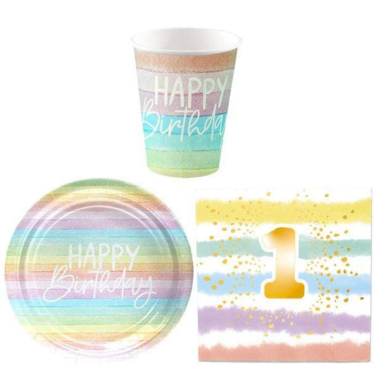 Pastel Rainbow 1st Birthday - Value Party Pack for 8