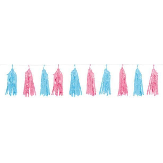 Blue & Pink Gender Reveal Foil Tassel Garland - 1.5m