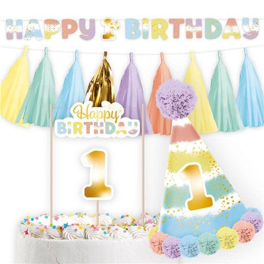 Pastel Rainbow 1st Birthday Party Pack (4pk)