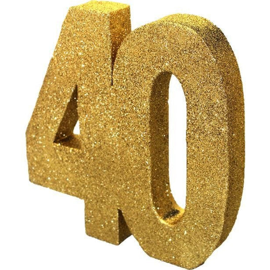 Age 40 Gold Glitter Table Decoration - 20cm