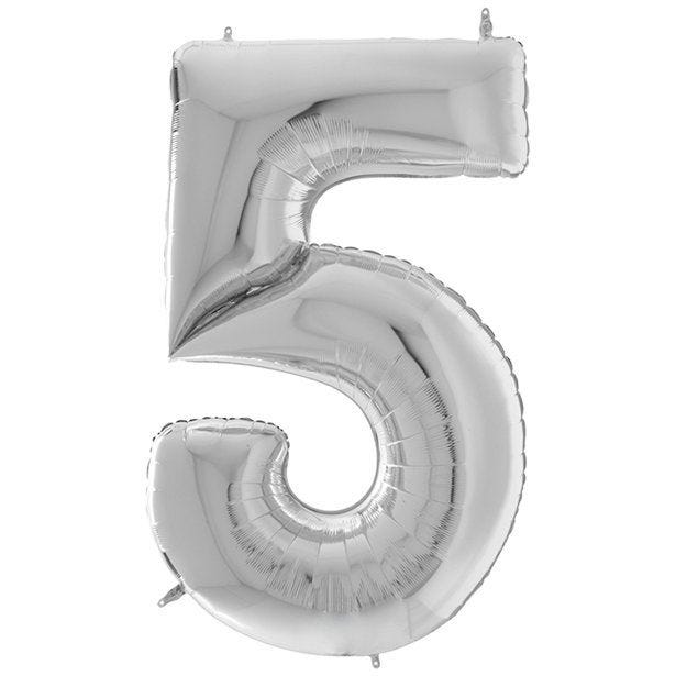 Number 5 Silver Foil Balloon - 64"