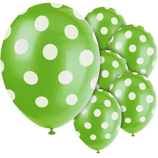 Green Decorative Polka Dots Balloons - 12" Latex (6pk)