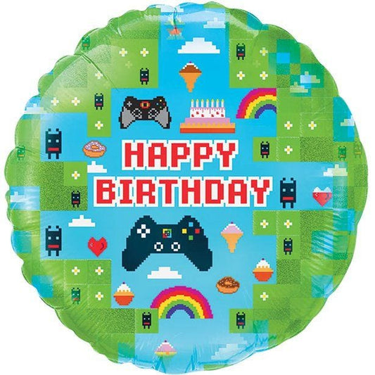 Holographic Gaming Happy Birthday Foil Balloon - 18"