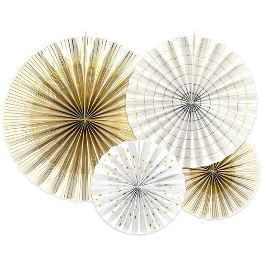 White & Gold Mix Fan Decorations - 40cm (4pk)