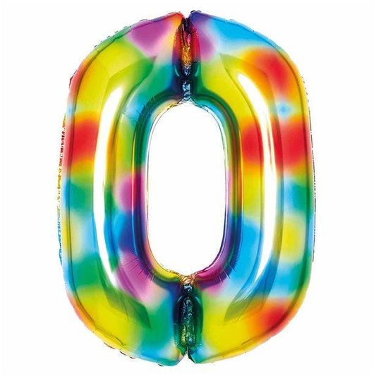 Number 0 Rainbow Foil Balloon - 34"