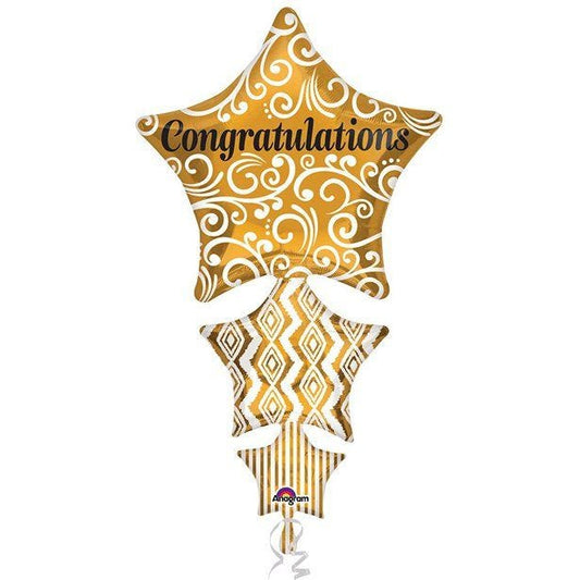 Congratulations Stacked Gold Star SuperShape Balloon - 25" Foil