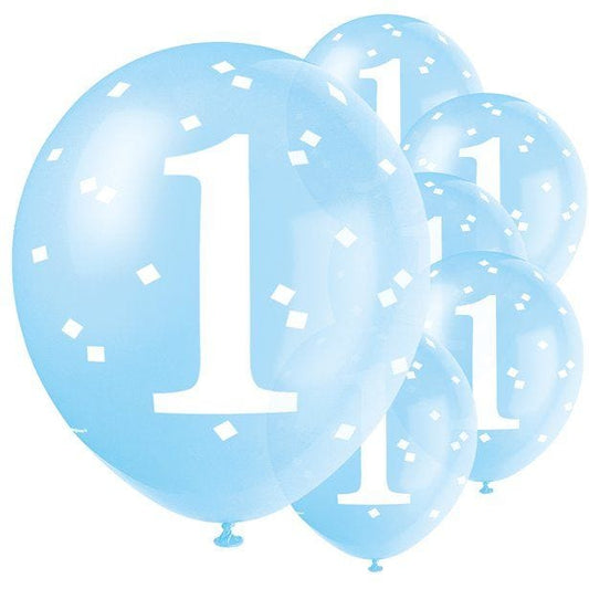 1st Birthday Blue Latex Balloons - 12" (5pk)