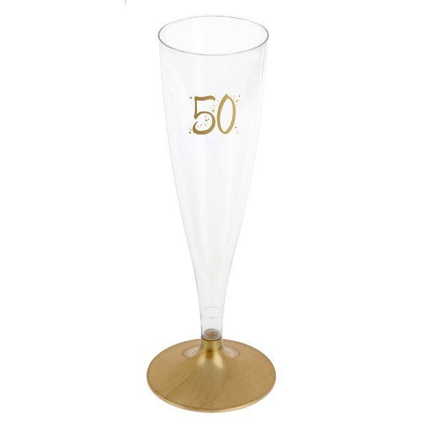 50th Gold Champagne Flutes - 140ml (6pk)